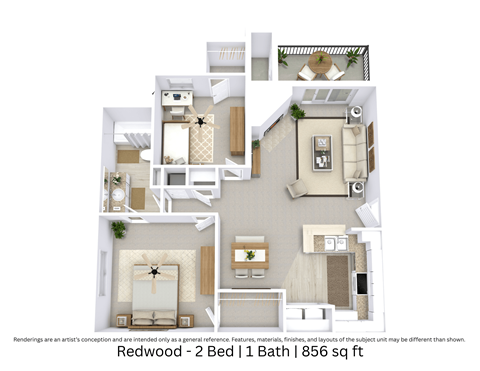 Floor plan for 2 beds, 1 bath, 856 sqft